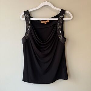 Ellen Tracy Black Asymmetrical Embellished Tank Top